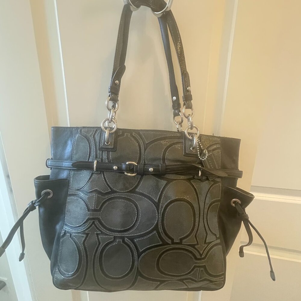 Coach Colette Black and Grey Patent Leather/Leather Patchwork Tote
